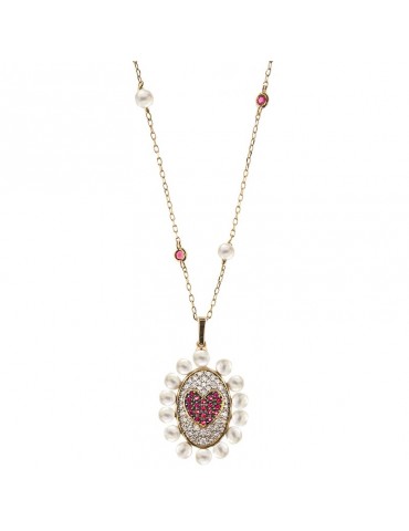 Rue Des Mille Necklace - Galactica - Pendant -Zircons-Pearls-CLZ013M1AU