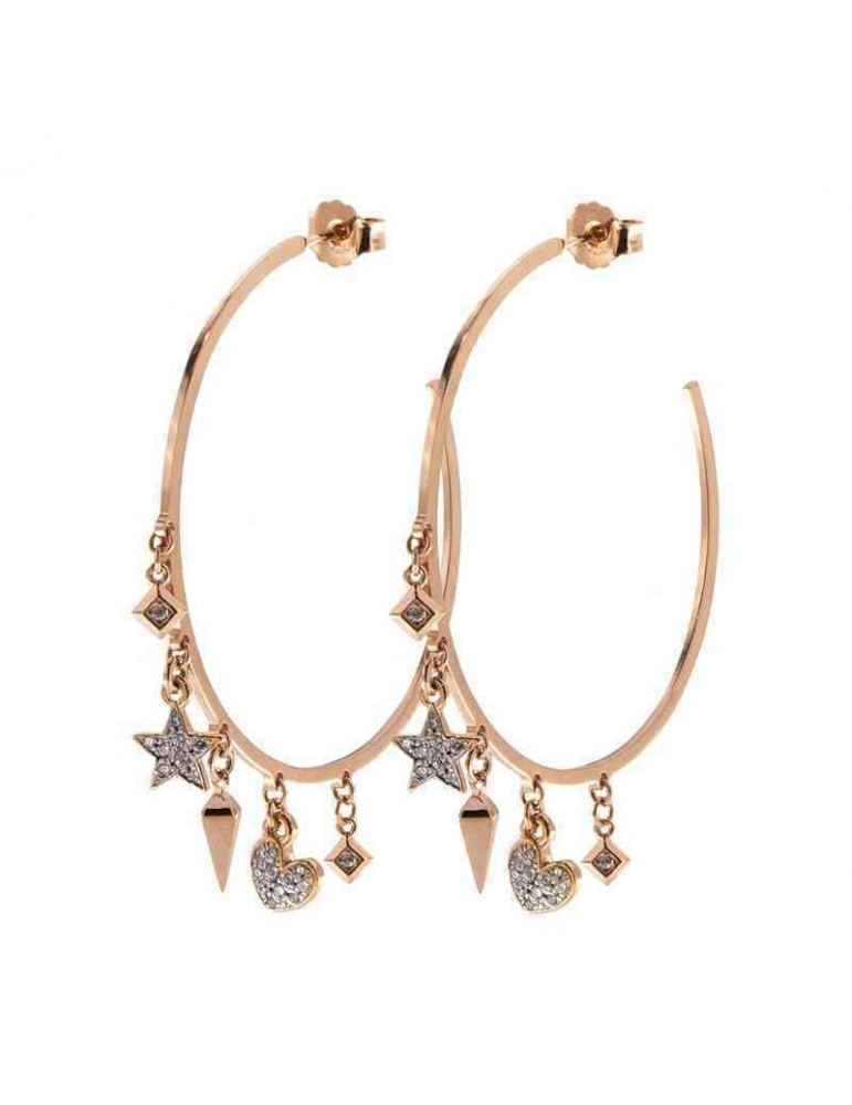 Rue Des Mille Women's Earrings - Stardust Tribe Rose Gold Circle with 5 Subjects - 0