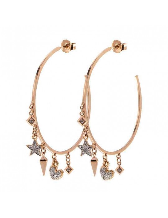 Rue Des Mille Women's Earrings - Stardust Tribe Rose Gold Circle with 5 Subjects - 0