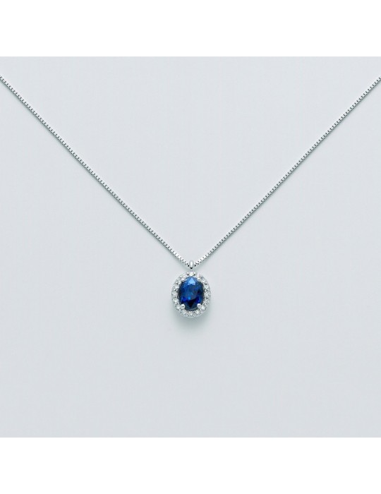 Collana Miluna - Oro Bianco - Diamanti - Zaffiro - CLD4088