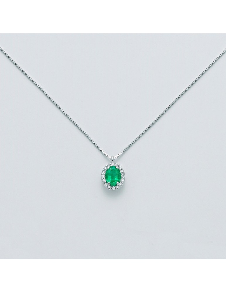Collana Miluna - Oro Bianco - Smeraldo - Diamanti Naturali - CLD4094