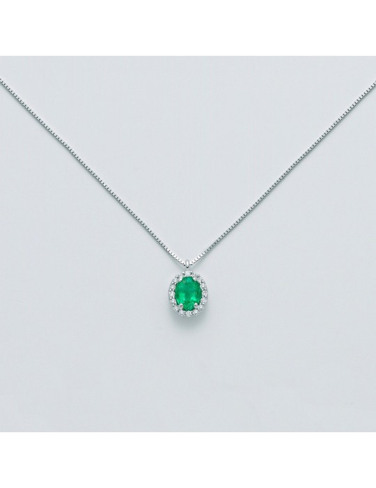 Collana Miluna - Oro Bianco - Smeraldo - Diamanti Naturali - CLD4094