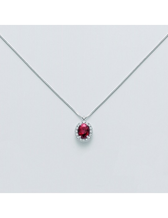 Collana Miluna - Oro Bianco - Rubino - Diamanti Naturali - CLD4095
