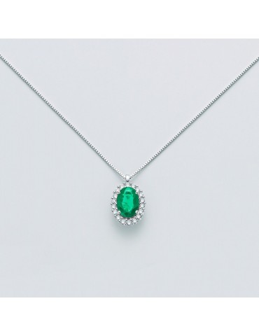 Collana Miluna - Oro Bianco - Smeraldo - Diamanti Naturali - CLD4101