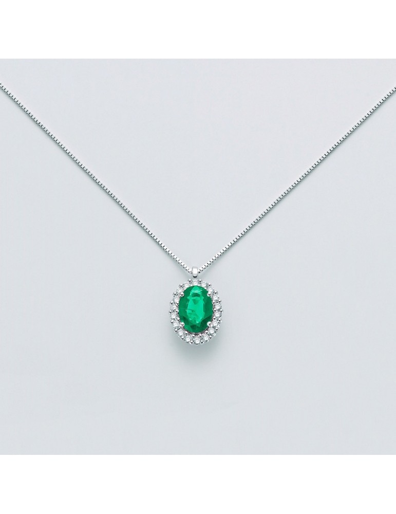 Collana Miluna - Oro Bianco - Smeraldo - Diamanti Naturali - CLD4101