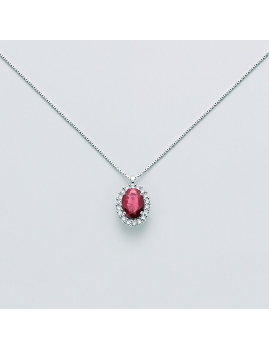 Collana Miluna - Oro Bianco - Rubino - Diamanti Naturali - CLD4102