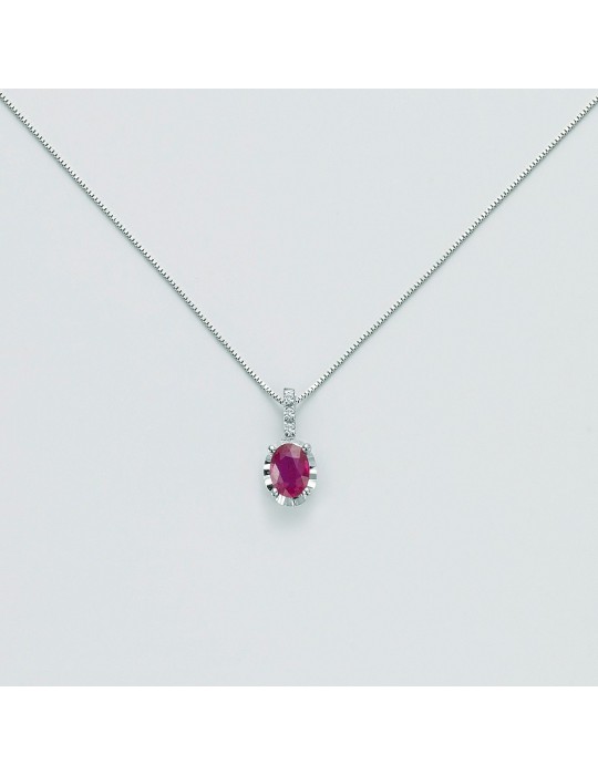 Collana Miluna - Oro Bianco - Diamanti - Rubino 0,35ct - CLD4195