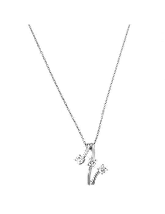 Davite & Delucchi Woman's Necklace - Trilogy White Gold Pendant with Natural Diamonds - 0