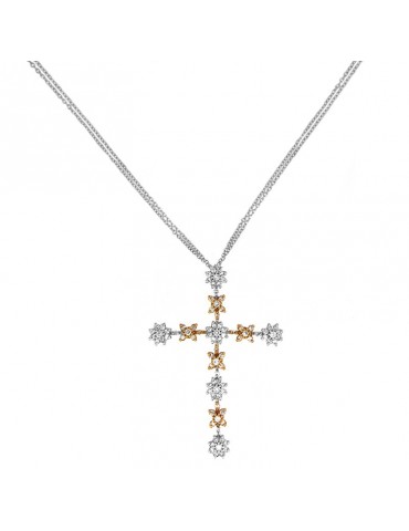 Collana Davite & Delucchi - in Oro Bianco con Croce e Diamanti - 0