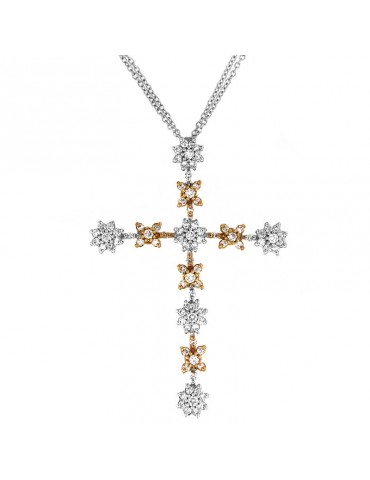 Collana Davite & Delucchi - in Oro Bianco con Croce e Diamanti - 0 2