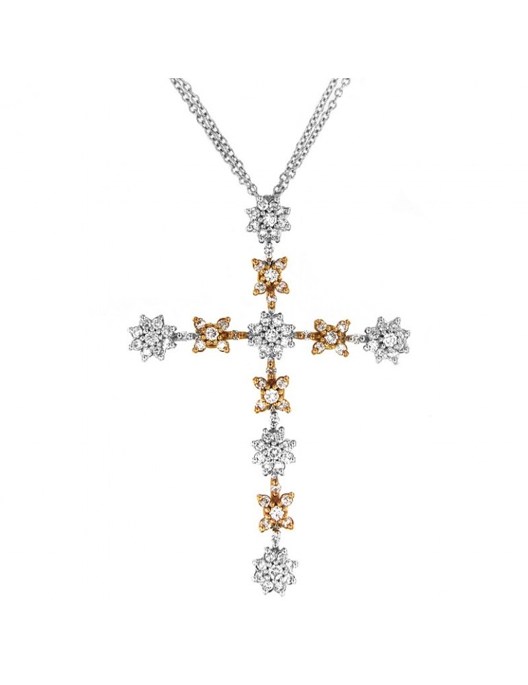 Collana Davite & Delucchi - in Oro Bianco con Croce e Diamanti - 0