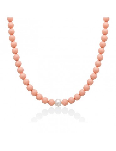Collana Miluna - Agglomerato Rosa 8mm - Perla Freshwater 8,5 - 9 mm - PCL4821