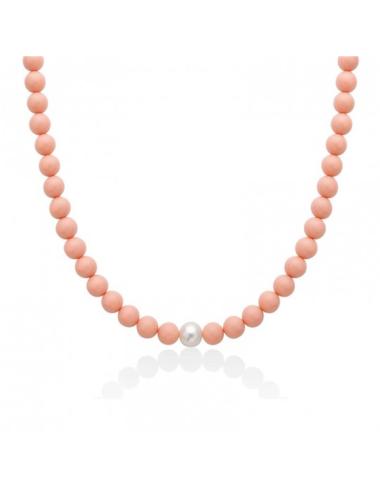Collana Miluna - Agglomerato Rosa 8mm - Perla Freshwater 8,5 - 9 mm - PCL4821