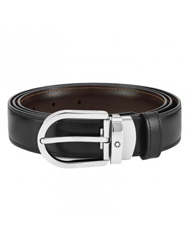 Cintura Montblanc - Reversibile - Pelle Nera-Marrone - Fibbia a Ferro di Cavallo - MB 128135