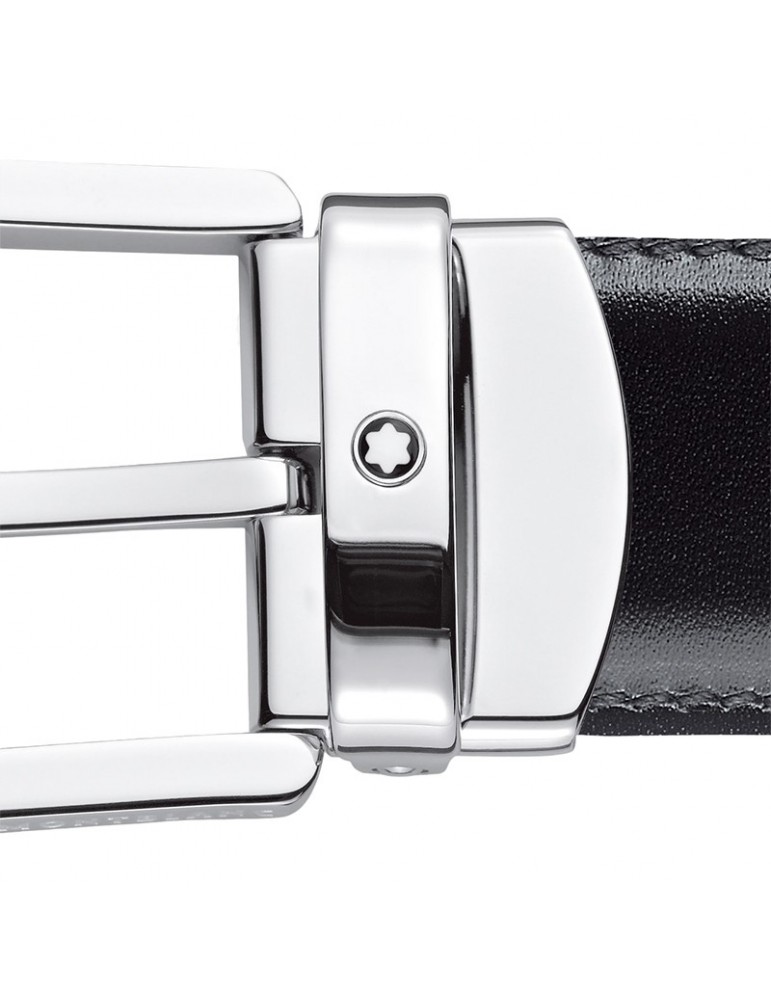 Cintura Montblanc - Reversibile - Pelle Nera-Marrone - Fibbia a Ferro di Cavallo - MB 128135