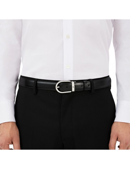 Cintura Montblanc - Reversibile - Pelle Nera-Marrone - Fibbia a Ferro di Cavallo - MB 128135