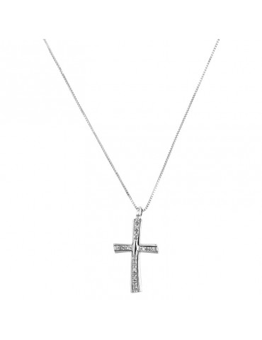 Collana Davite & Delucchi - Croce in Oro Bianco con Diamanti - 0