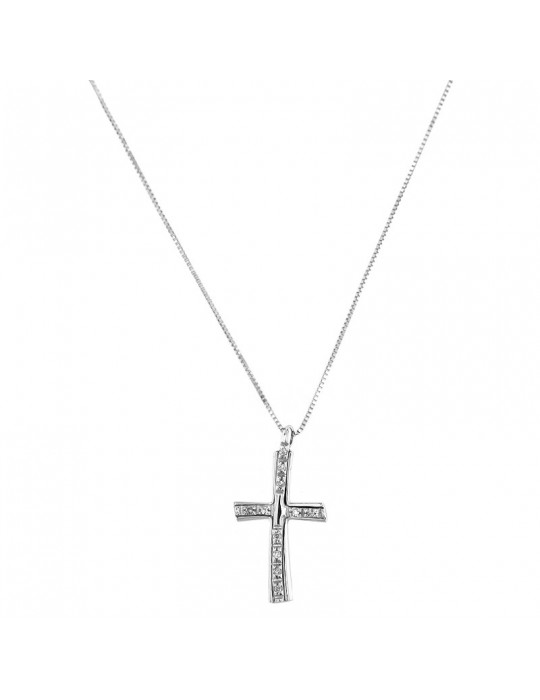 Collana Davite & Delucchi - Croce in Oro Bianco con Diamanti - 0