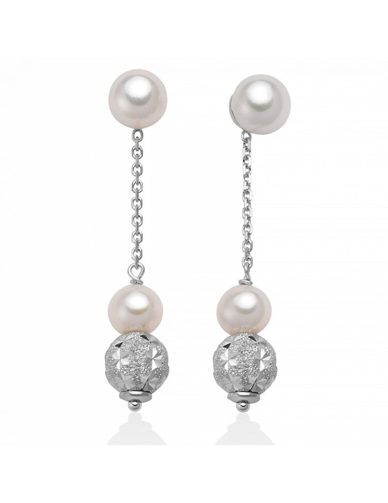 Orecchini Miluna - Pendenti - Oro Bianco 18 Carati - Perle Freshwater - Boule - PER2455