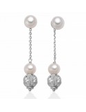 Miluna Woman's Earrings - 18K White Gold Pendants with Freshwater Pearls and Boule - 0