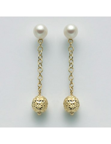 Miluna Woman's Earrings - 18K Yellow Gold Pendants with 5-5.5 mm Pearls and Boule - 0