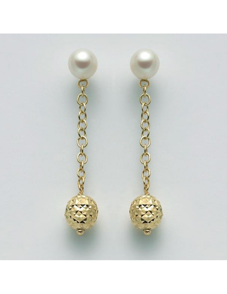 Miluna Woman's Earrings - 18K Yellow Gold Pendants with 5-5.5 mm Pearls and Boule - 0