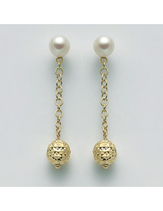 Miluna Woman's Earrings - 18K Yellow Gold Pendants with 5-5.5 mm Pearls and Boule - 0