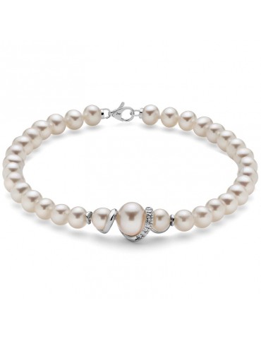 Miluna Woman's Bracelet - with Freshwater Pearls and Natural Diamonds - 0