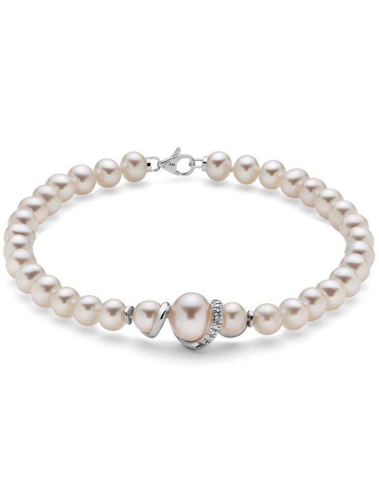 Miluna Woman's Bracelet - with Freshwater Pearls and Natural Diamonds - 0