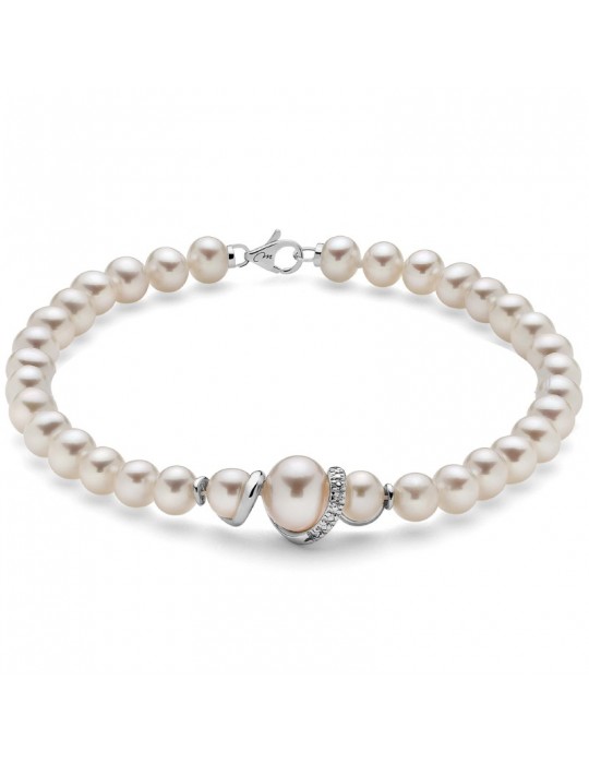 Miluna Woman's Bracelet - with Freshwater Pearls and Natural Diamonds - 0