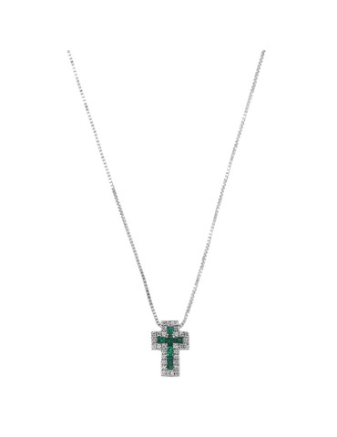 Collana Davite & Delucchi Donna - Croce in Oro Bianco con Diamanti e Smeraldi - 0
