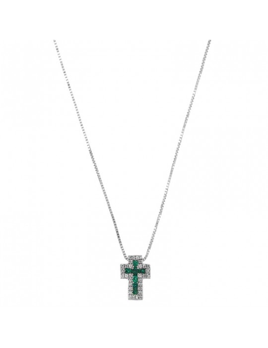 Davite & Delucchi Woman Necklace - White Gold Rood with Diamonds and Emeralds - 0