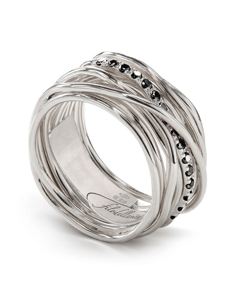 Rubinia Woman's Ring - Filodellavita Classic 13 Wires in 925% Silver with Black Diamonds 0.21 ct - Size 15 - 0