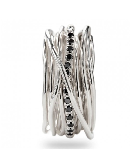 Rubinia Woman's Ring - Filodellavita Classic 13 Wires in 925% Silver with Black Diamonds 0.21 ct - Size 15 - 0