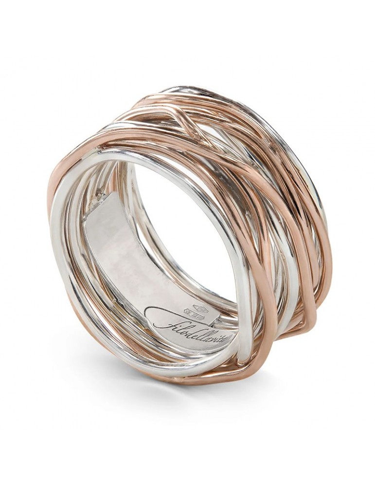 Rubinia Woman's Ring - Filodellavita Classic 13 Wires in 925% Silver and 9 carat Rose Gold - Size 16 - 0