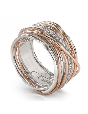 Rubinia Woman's Ring - Filodellavita Classic 13 Wires in 925% Silver and 9 carat Rose Gold with White Diamonds - 0