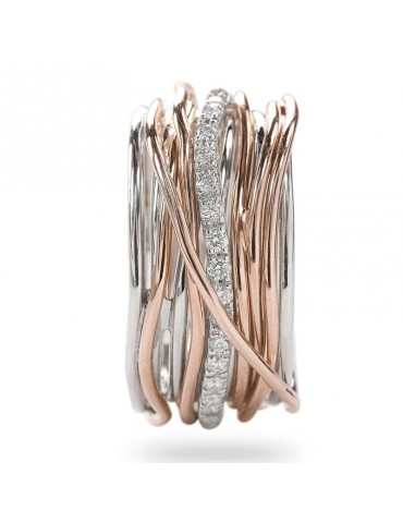 Rubinia Woman's Ring - Filodellavita Classic 13 Wires in 925% Silver and 9 carat Rose Gold with White Diamonds - 0 2