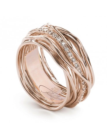 Rubinia Woman's Ring - Filodellavita Classic 13 Wires in 9 carat Rose Gold with 0.21 ct White Diamonds - Size 17 - 0