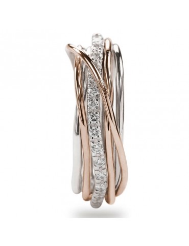 Rubinia Woman's Ring - Filodellavita Classic 7 Wires in 925% Silver and 9 Carat Rose Gold with White Diamonds - Size 14 - 0 2