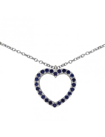 Davite & Delucchi Woman's Necklace - Heart in White Gold with Sapphires - 0 2