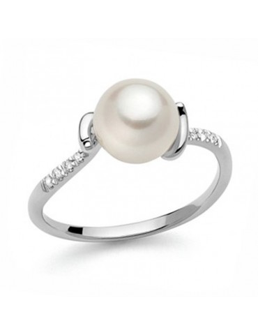 Miluna Ring - 18k White Gold with Freshwater Pearl and Natural Diamonds - 0