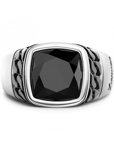 Zancan Ring - Cosmostone - White 925% Silver - Black Onyx - ESA003