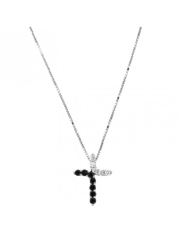 Collana Davite & Delucchi - Croce in Oro Bianco con Diamanti Bianchi e Neri - 0