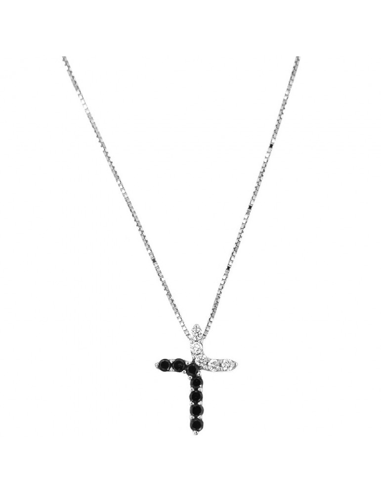 Davite & Delucchi Necklace - White Gold Rood with White and Black Diamonds - 0