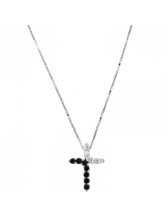 Davite & Delucchi Necklace - White Gold Rood with White and Black Diamonds - 0