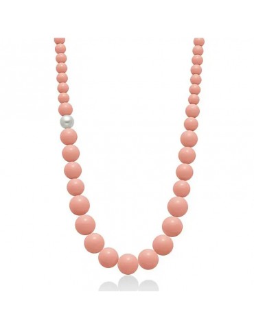 Collana Miluna da Donna - Terra e Mare Lunga con Agglomerato Rosa e Perla Freshwater 9,5 - 10 mm - 0 2