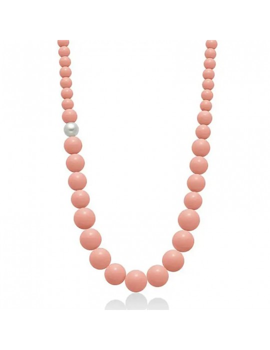 Collana Miluna da Donna - Terra e Mare Lunga con Agglomerato Rosa e Perla Freshwater 9,5 - 10 mm - 0