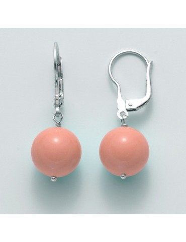 Miluna Woman's Earrings - Earth and Sea in 925% Silver with Pink Coral Agglomerate 12 mm - 0