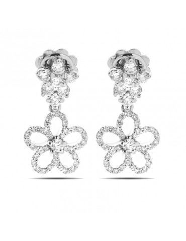 Orecchini Buonocore - Flowers in Oro Bianco 18 carati a Fiore con Diamanti Naturali 0,97 ct - 0