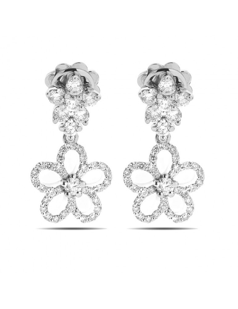 Buonocore Earrings - Flowers in 18K White Gold Flower with Natural Diamonds 0.97 ct - 0